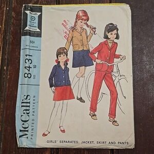 1966 Retro McCall's Sewing Pattern 8431 Girls Jacket Skirt & Pants Size 10 Cut